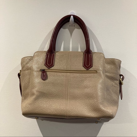 DOONEY & BOURKE All-Weather Leather Tan and Maroon Medium Sized Satchel - Picture 4 of 11